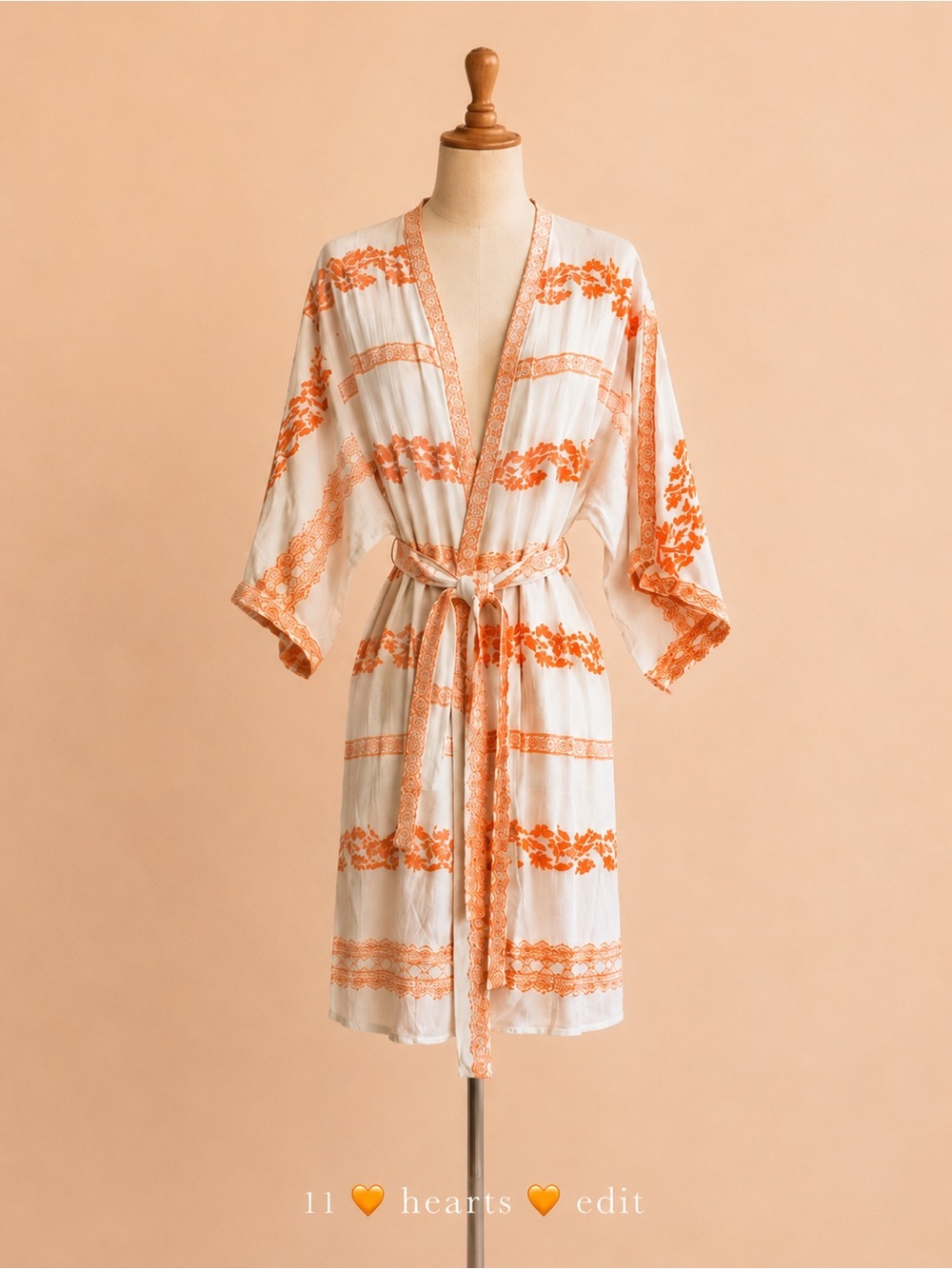 Hale Bob Bamboo Resort Kimono Robe Cover-Up Orange Cream Small NWT